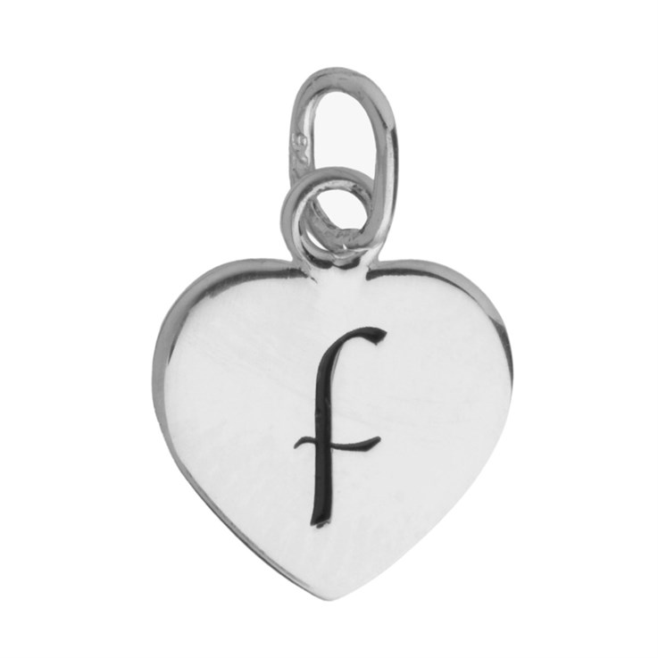 10mm Heart Initial f Charm Pendant Sterling Silver