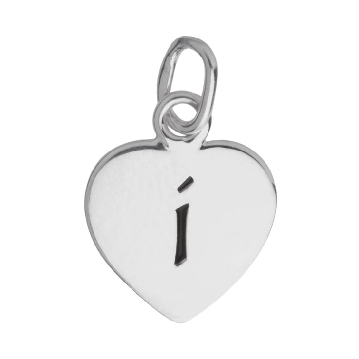 10mm Heart Initial i Charm Pendant Sterling Silver
