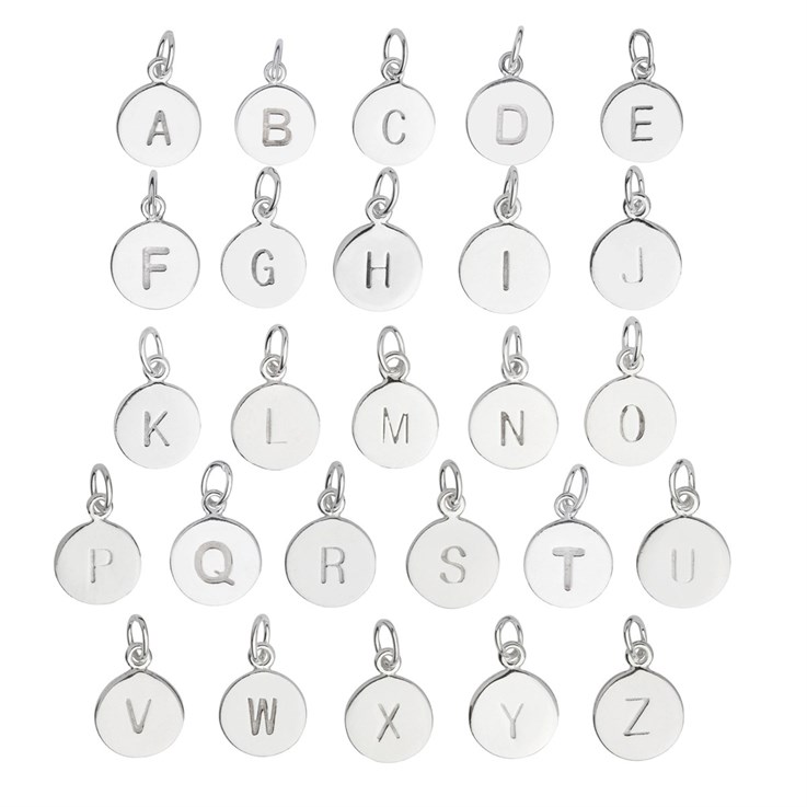 9mm Disc Charm Pendant w/Uppercase Initial A-Z Set Sterling Silver (STS)