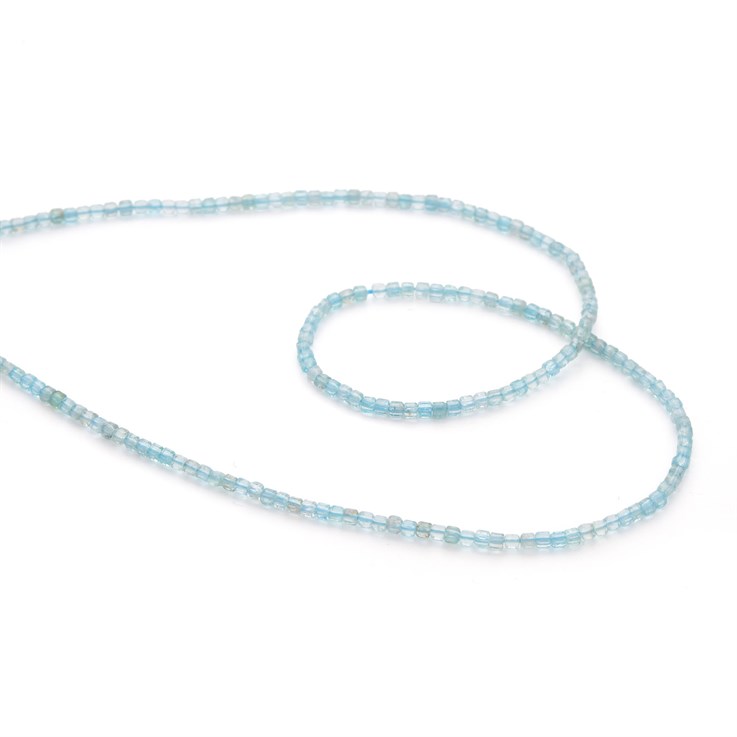 2.5mm Blue Apatite (African) Faceted Cube Gemstone Beads 40cm Strand
