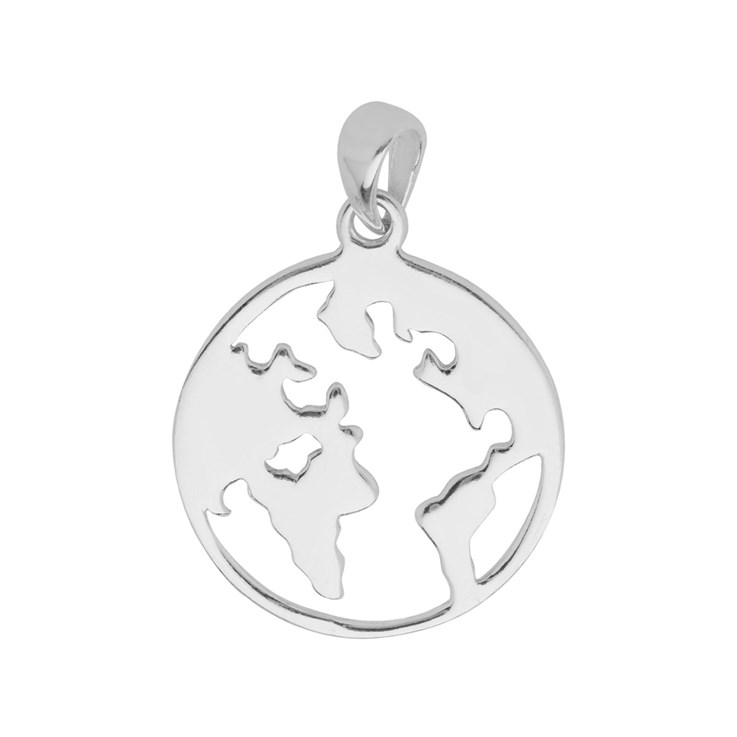 18mm World Map Pendant Sterling Silver