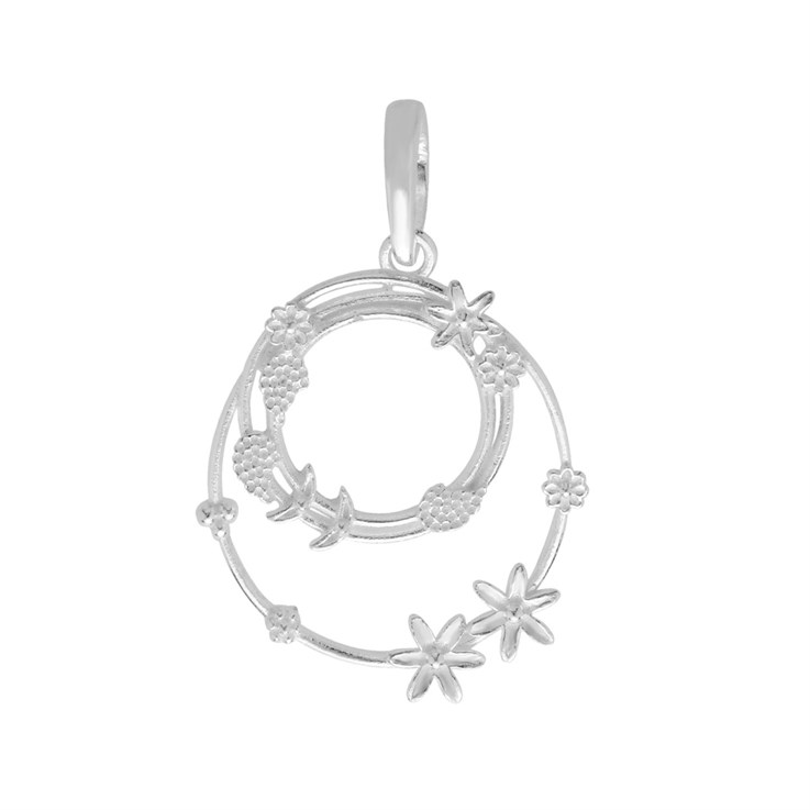 Double Hoop with Flower Design appx 22x17.5mm Pendant Sterling Silver