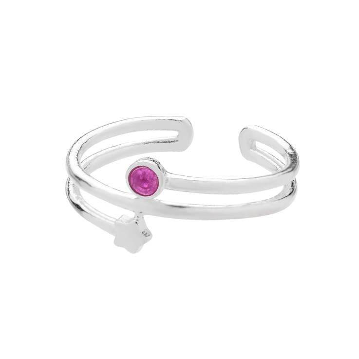 Childs/Pinkie Adjustable Ring with Star and Ruby Size G/H Sterling Silver