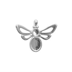 Bee Pendant with 5mm & 8x10mm Cups for Cabochons Silver Plated