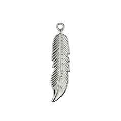 Feather Charm Pendant 40x11mm Silver Plated