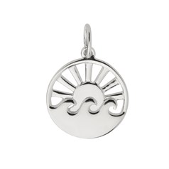 13mm Sunrise & Wave Circle Charm Pendant Sterling Silver