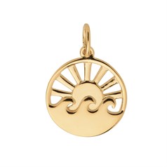 13mm Sunrise & Wave Circle Charm Pendant Gold Plated Sterling Silver Vermeil