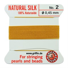 Griffin Natural Silk Beading Thread (0.45mm No.2) + Needle Amber 2 metres NETT