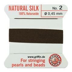 Griffin Natural Silk Beading Thread (0.45mm No.2)  + Needle Brown 2 metres NETT