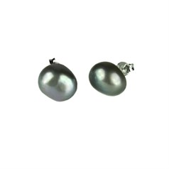 10-12mm Baroque Pearl Stud Earring with Sterling Silver Fittings in Silver/Grey