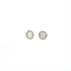 Fancy Studded Edge Earrings Sterling Silver with Lab Created Opal