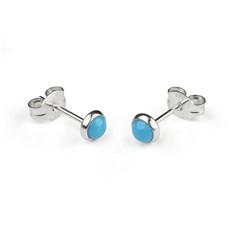 4mm Round Gemstone Earstud Lab Created Blue Turquoise Sterling Silver