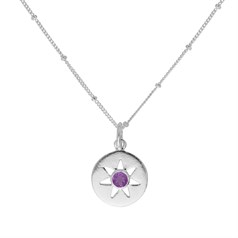 Amethyst Disc with Star (17mm) Necklace 18" Sterling Silver