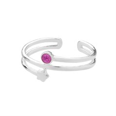 Childs/Pinkie Adjustable Ring with Star and Ruby Size G/H Sterling Silver