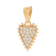 Beaded Elongated Heart Pendant with CZ Gold Plated Sterling Silver Vermeil