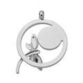 Dragonfly in Circle Pendant  with 10mm Cup for Cabochon Rhodium Plated Alternative Image