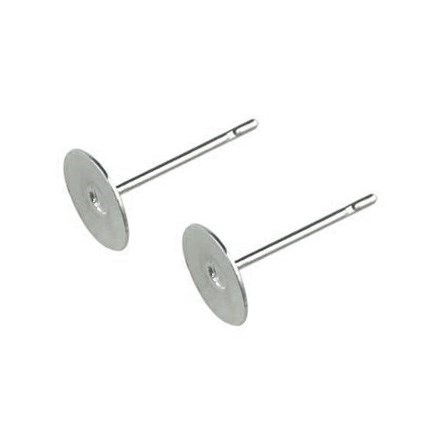 Earstud with 8mm Flat Pad for Cabochon without scrolls Silver Plated