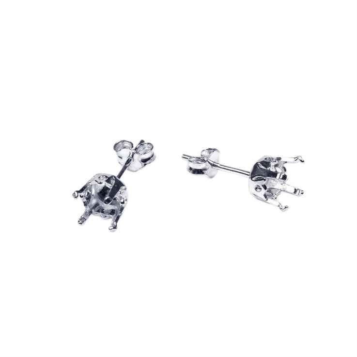 Earstud 6mm Snap-in 4 prong (with scrolls) Sterling Silver (STS)