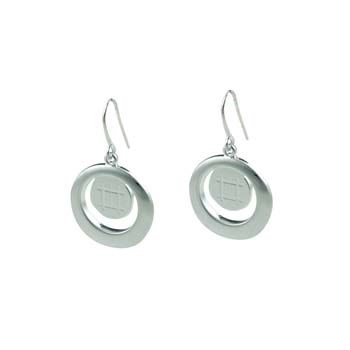 Earwire Dropper Round with 12mm Pad for Cabochon Satin Silver Plated