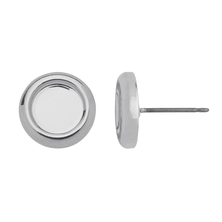 Earstud with 8mm Cup for Cabochon without scrolls Rhodium Plated