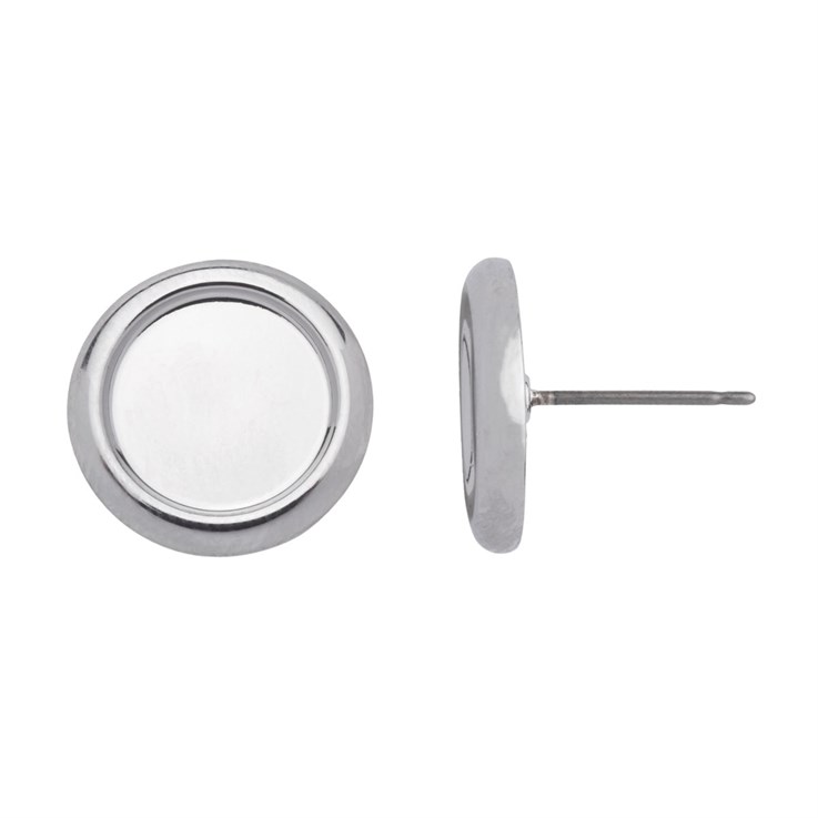 Earstud with 10mm Cup for Cabochon without scrolls Rhodium Plated