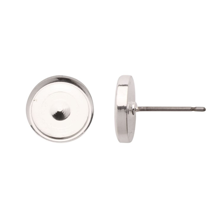Earstud with 8mm Cup Thin Edge for Cabochon without scrolls Silver Plated
