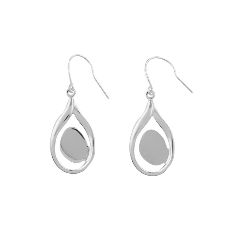 Teardrop Eardrop with 14x10mm Pad  for Cabochon Silver Plated