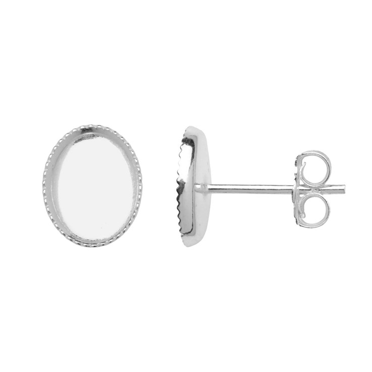 8x6mm Milled Cup Earstud (with scrolls) Sterling Silver (STS)