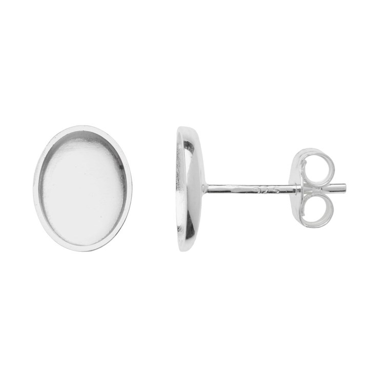 8x6mm Plain Cup Earstud (with scrolls) Sterling Silver (STS)