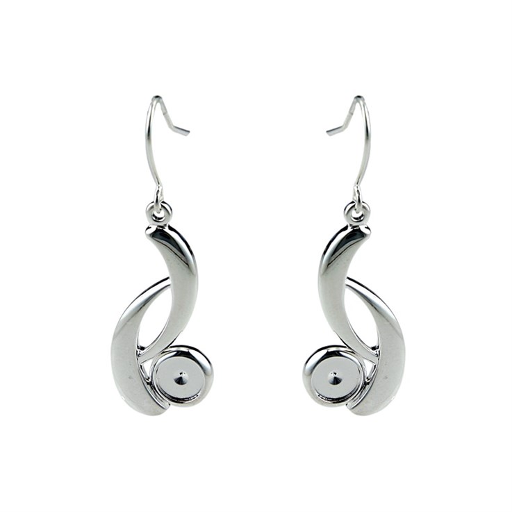 Double Curve Earwire Dropper with 6mm Cup for Cabochon Silver Plated