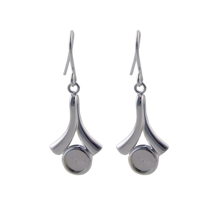 Wishbone Earwire Dropper with 6mm Cup for Cabochon Silver Plated