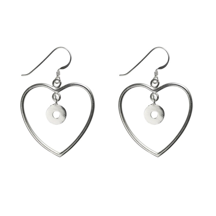 Heart Wire Eardrops 30mm with 8mm Flat Pad Dropper Sterling Silver (STS)