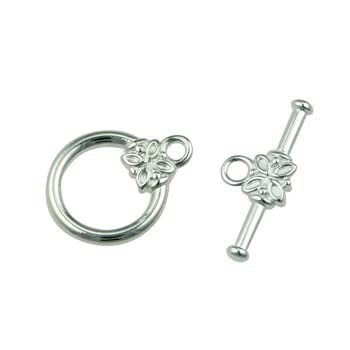 Flower Toggle Bar  Clasp 14mm Silver Plated