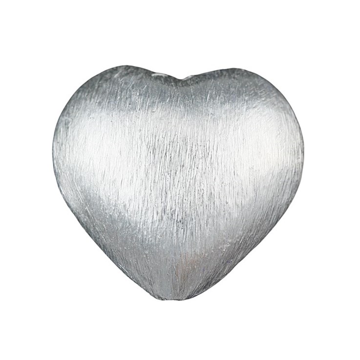 25mm Puffed Heart Shape Scratched Bead  Silver Plated (SP)