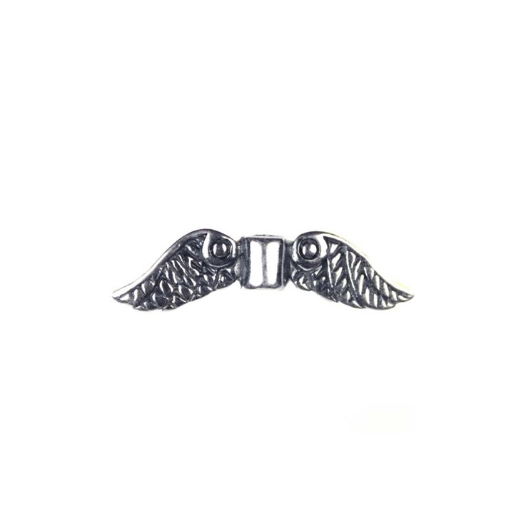 Antiqued Angel Wings Bead 22x6mm (Vertical Drilled) Silver Plated