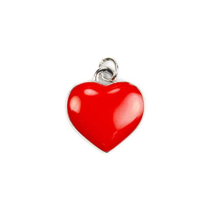14mm Red Enamelled Heart Charm Silver Plated