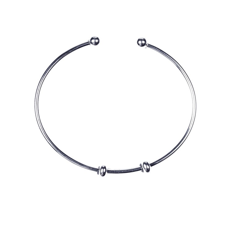 Superior Torque Charm Bangle with Stopper Beads ECO Sterling Silver (STS) (Anti Tarnish)