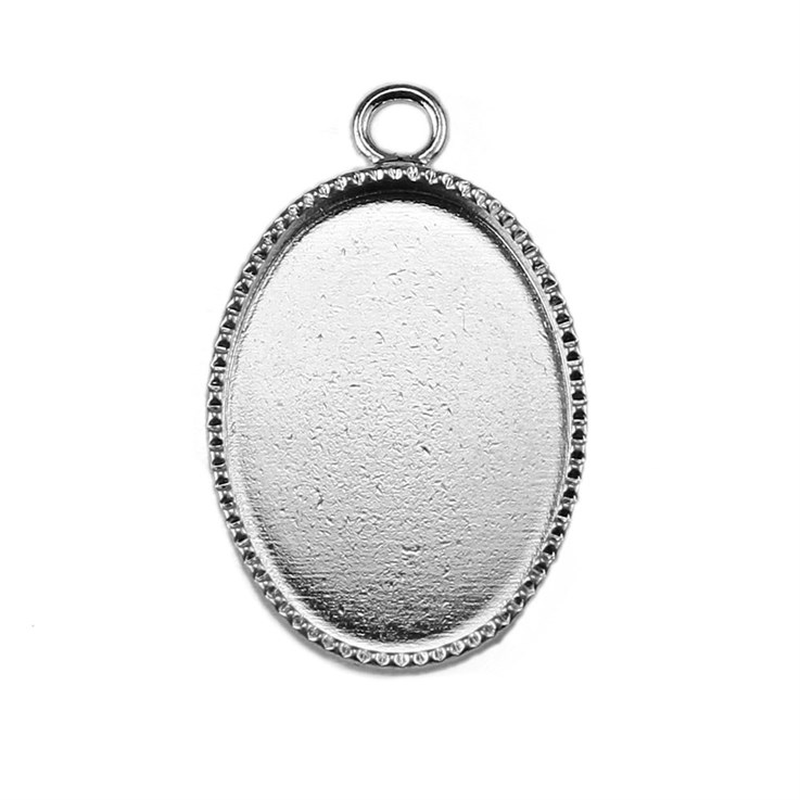 Oval Dropper with 14x10mm Milled Edge Cup for Cabochon  Silver Plated