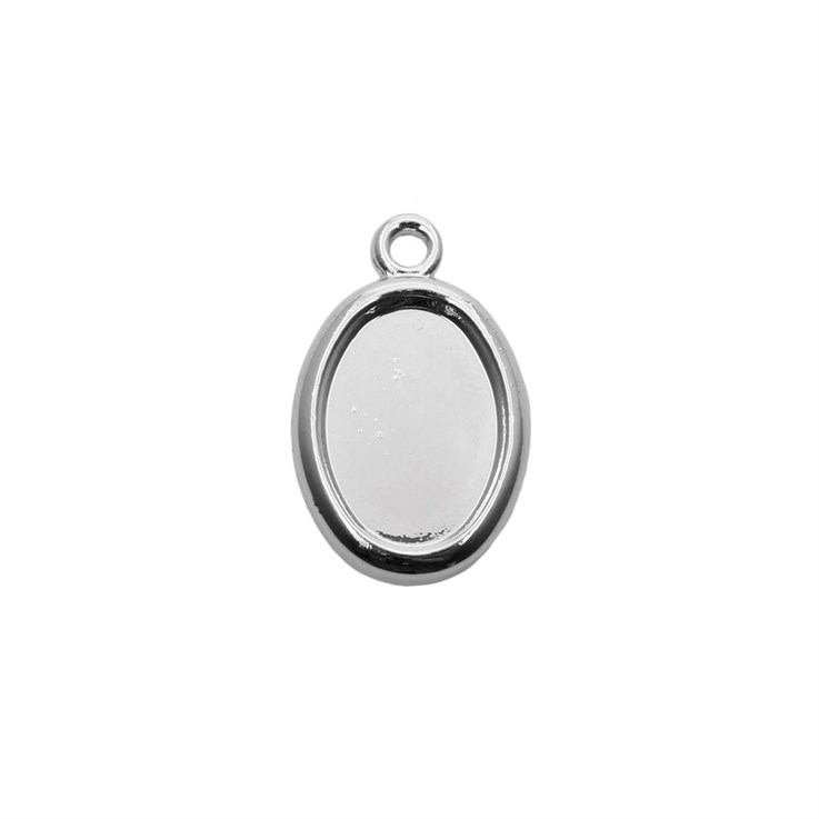 Oval Pendant Dropper with 14x10mm Plain Edge Cup for Cabochon Rhodium Plated