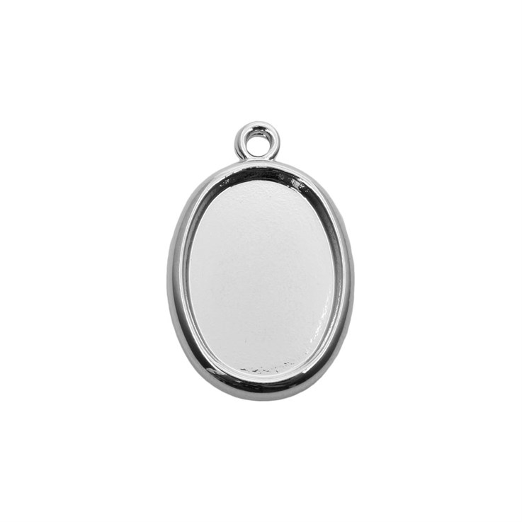 Oval Pendant Dropper with 18x13mm Plain Edge Cup for Cabochon Rhodium Plated