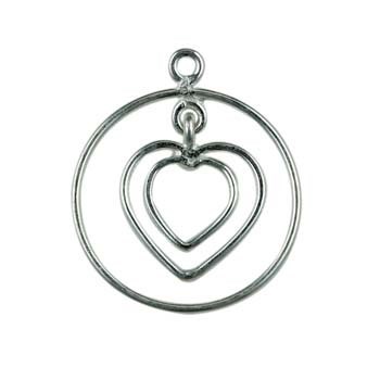 Wire Dropper 20mm Round with Heart Inset Sterling Silver (STS)