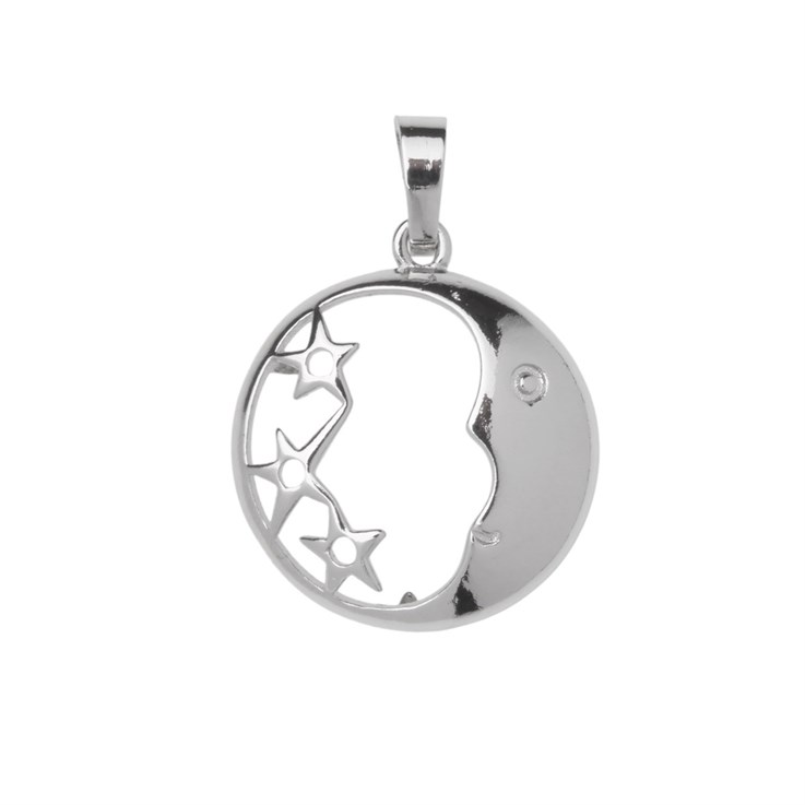 Moon & Star 23mm Cage Pendant Silver Plated