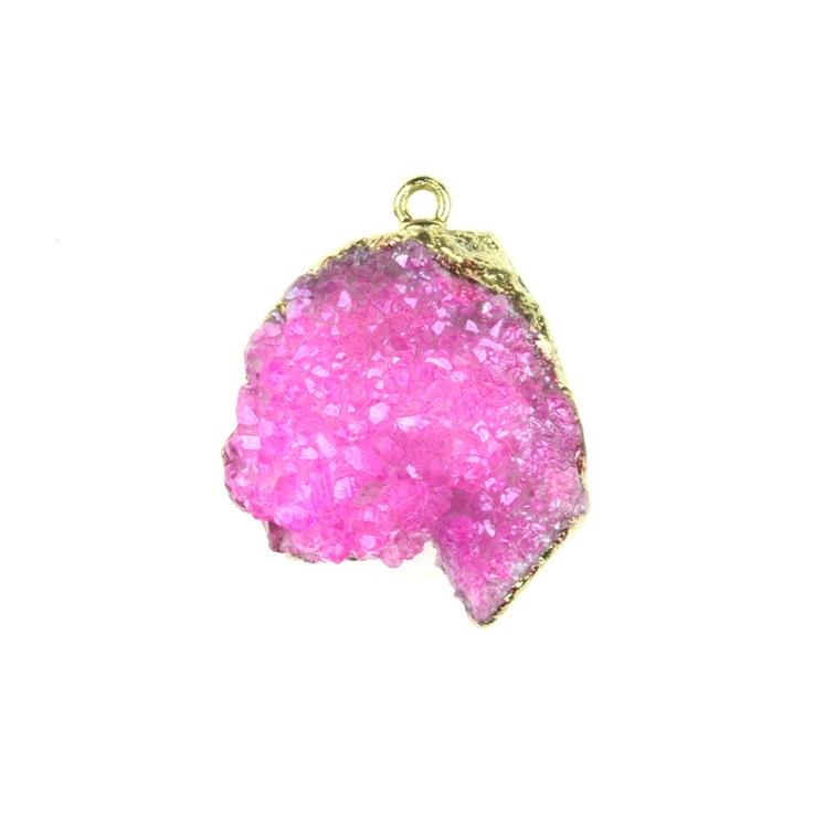 Druzy Pendant/Dropper Electroplated Pink Approx 30x25mm Gold Plated