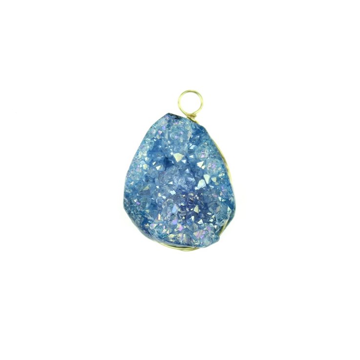 Druzy Pendant Wire Wrapped Electroplated Blue Approx 16x20mm