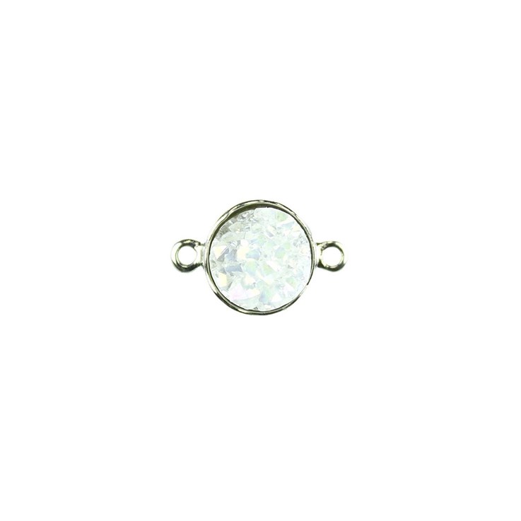 Druzy Round Connector White 12mm Silver Plated