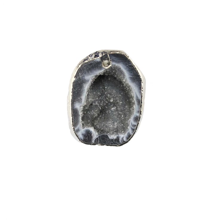 Druzy Geode Pendant/Dropper with Hole Electroplated Grey Approx 30x35mm Silver Plated *