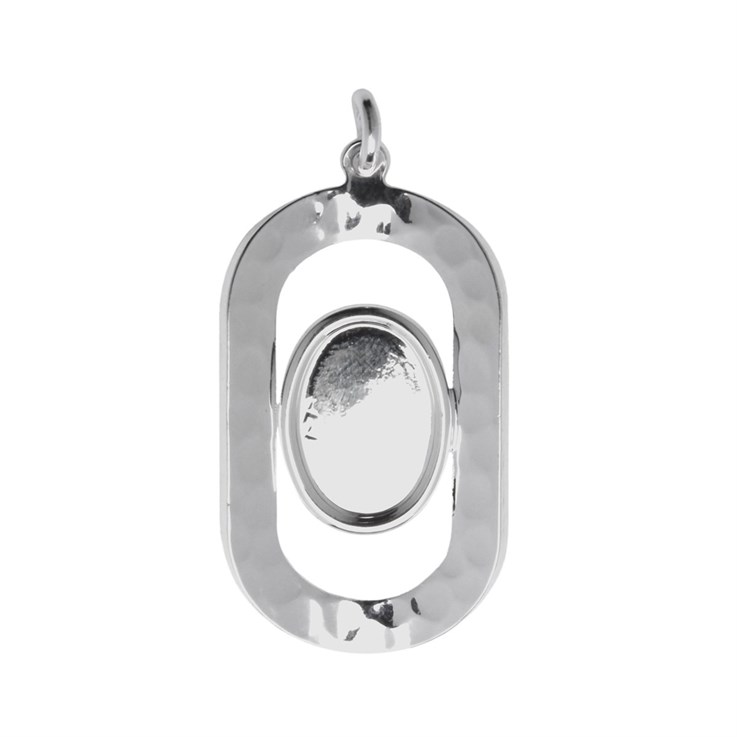 Hammered Oval Pendant with 14x10mm Cup Silver Plated