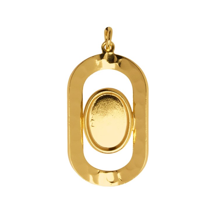 Hammered Oval Pendant with 14x10mm Cup Gold Plated