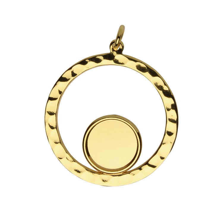 32mm Hammered Circle Pendant with 12mm Cup Gold Plated