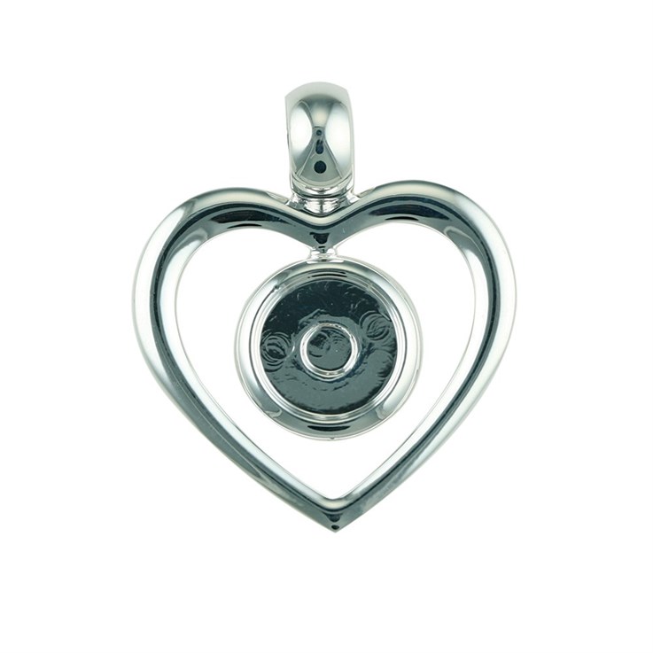 Heart Pendant with 12mm Cup for Cabochon Silver Plated